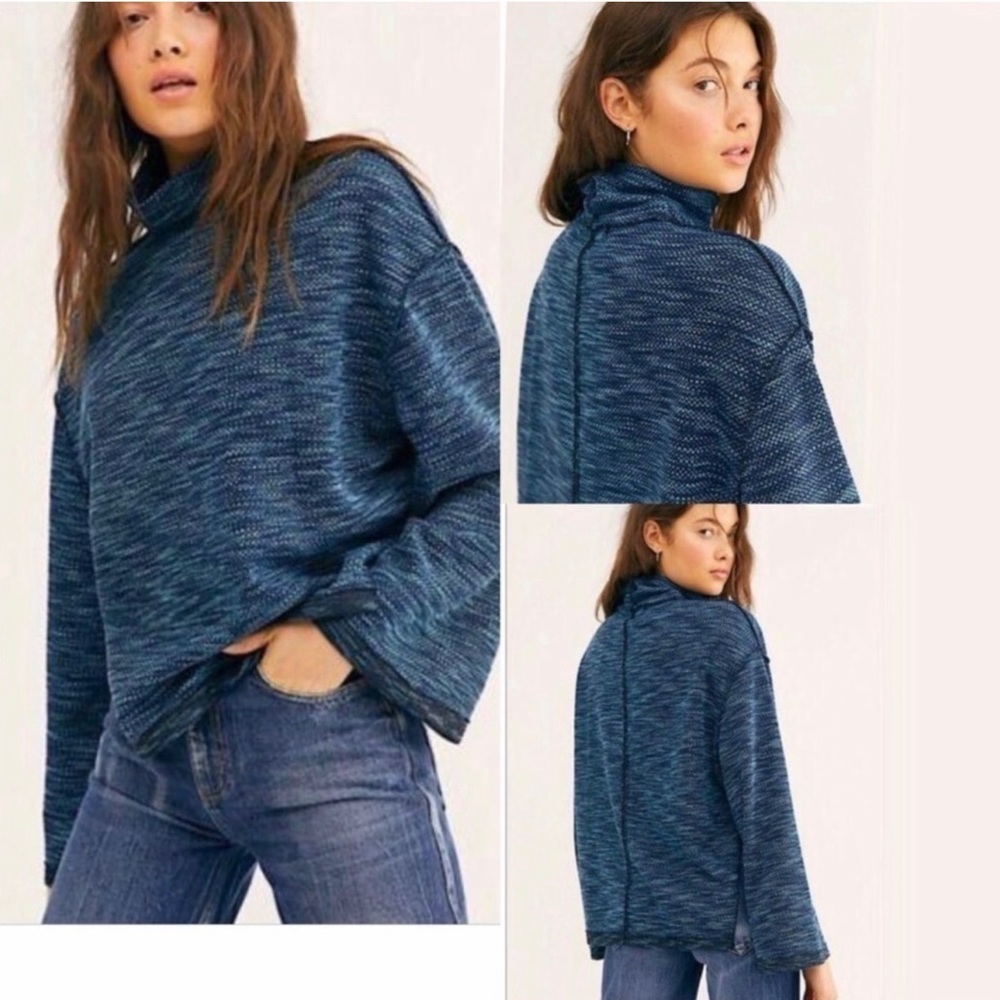 Free People We The Free Sunny Days Turtleneck Sweater Size XS Blue Marled